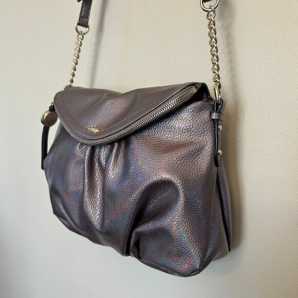 Juicy Couture Iridescent Fold Over Zip Flap Crossbody Metallic Gray - Picture 5 of 16